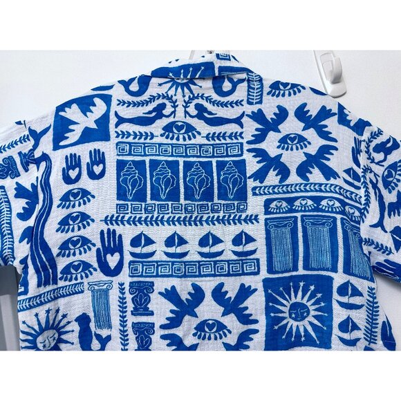 NWT Johnny Was Acantha Easy Set Camp Shirt Calliope Blue Greek Mermaid XS - Picture 9 of 10